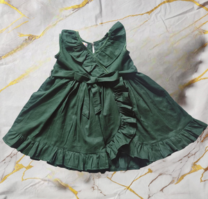 Girls Long Frill Frock - Green