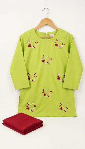 Girls Lime Green Hand Embroided Set 3pc