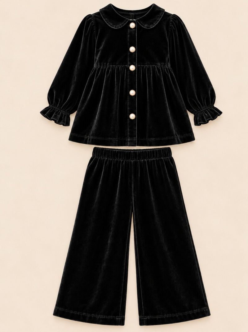 Girls Velvet Co-ord Set - Black