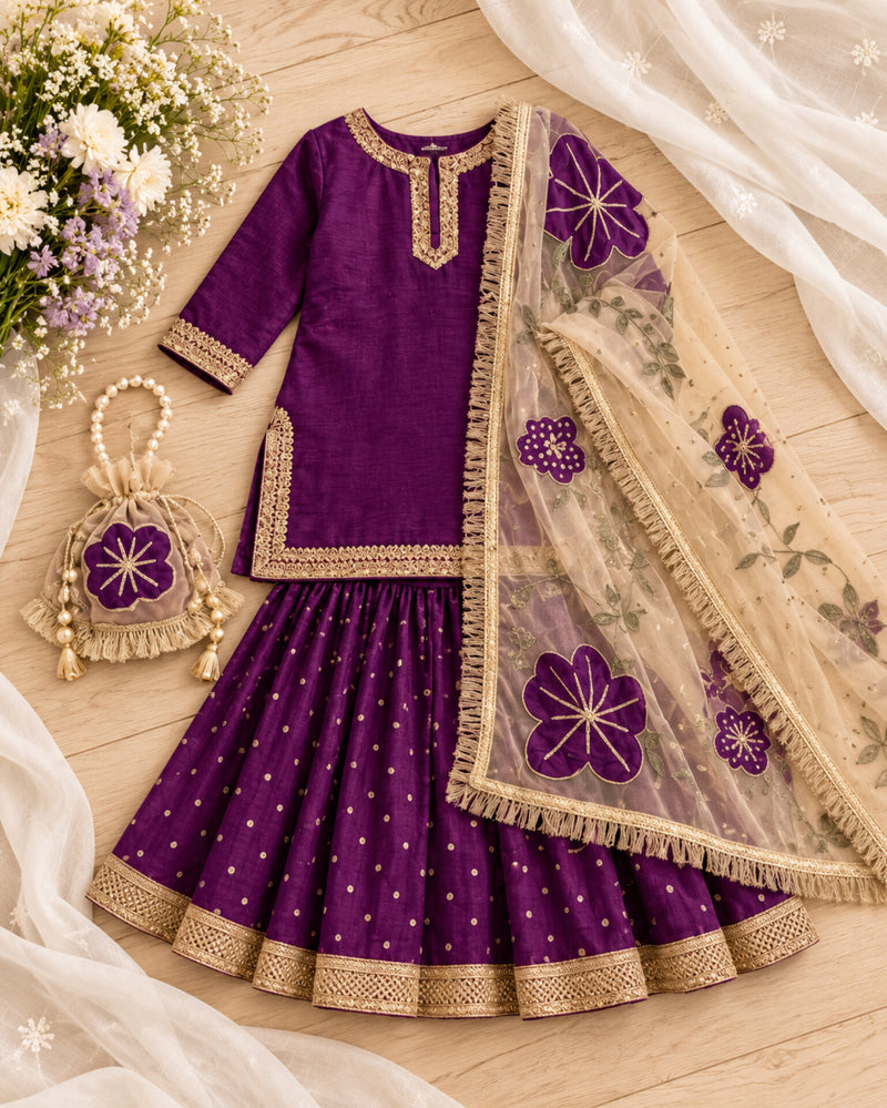Girls Sequence work Gharara Suit - Purple