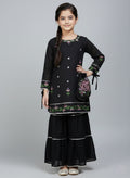 Girls Hand Painted Gharara Set 3pc - Black
