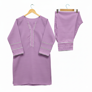 Girls Khaddar Solid Embellished Suit 2pc - Lilac