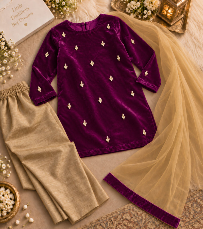Girls Velvet Embellished 3piece Set