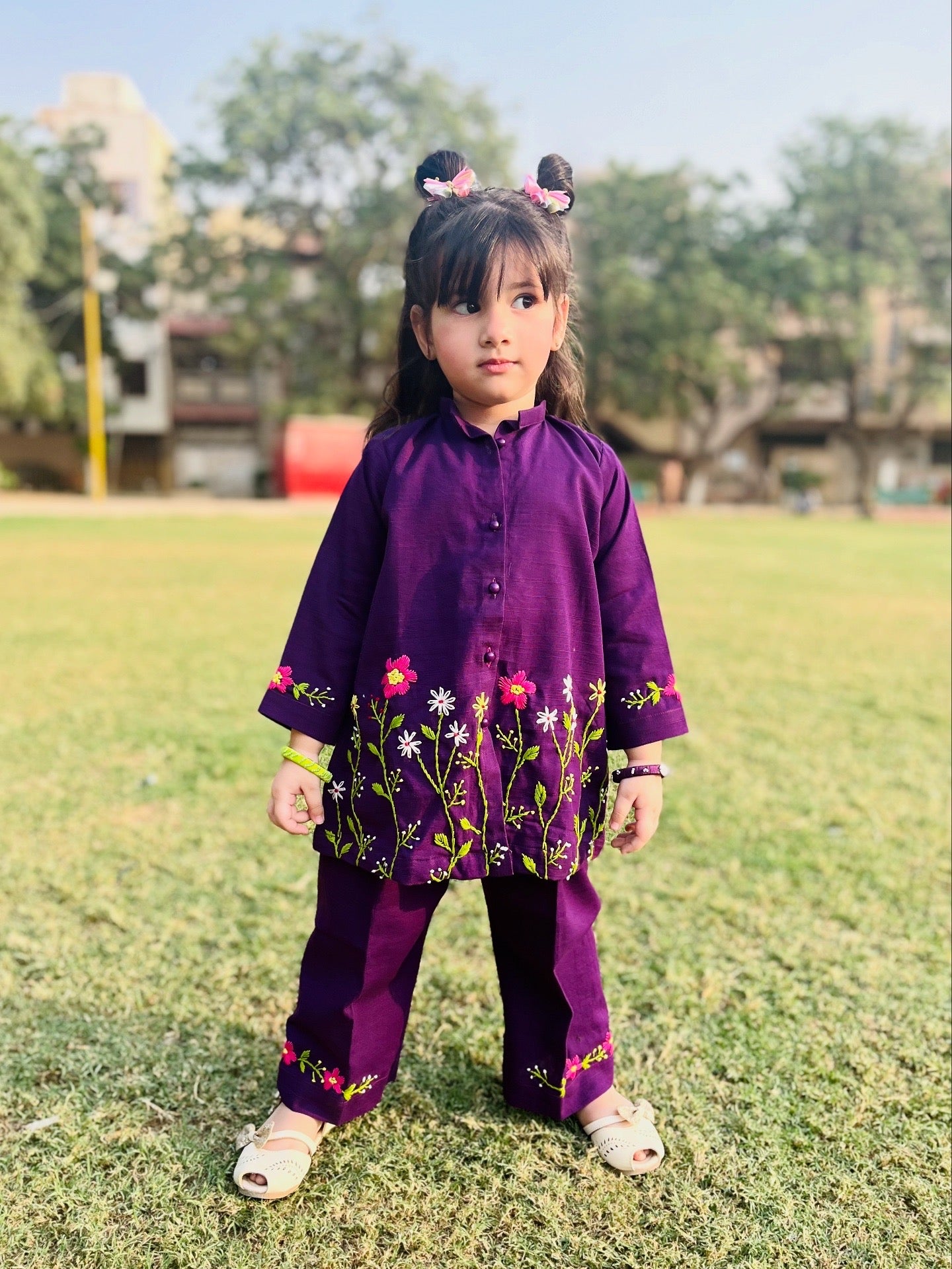 Girls Khaddar Hand Embroided 2pc - Purple