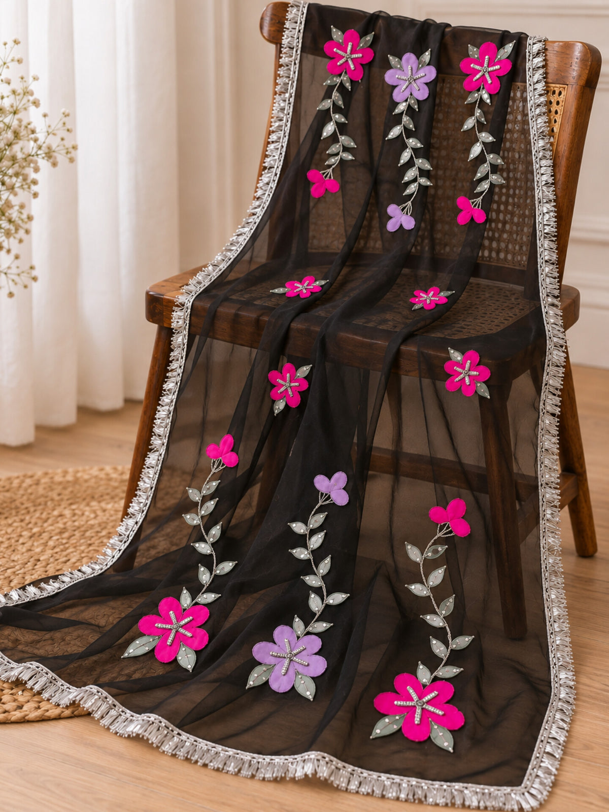 Girls Hand Painted Flower Dupatta
