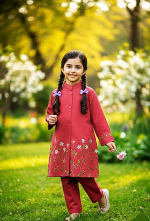 Girls Khaddar Hand Embroided 2pc - Orchid