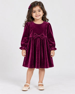 Girls Velvet Margenta Frock
