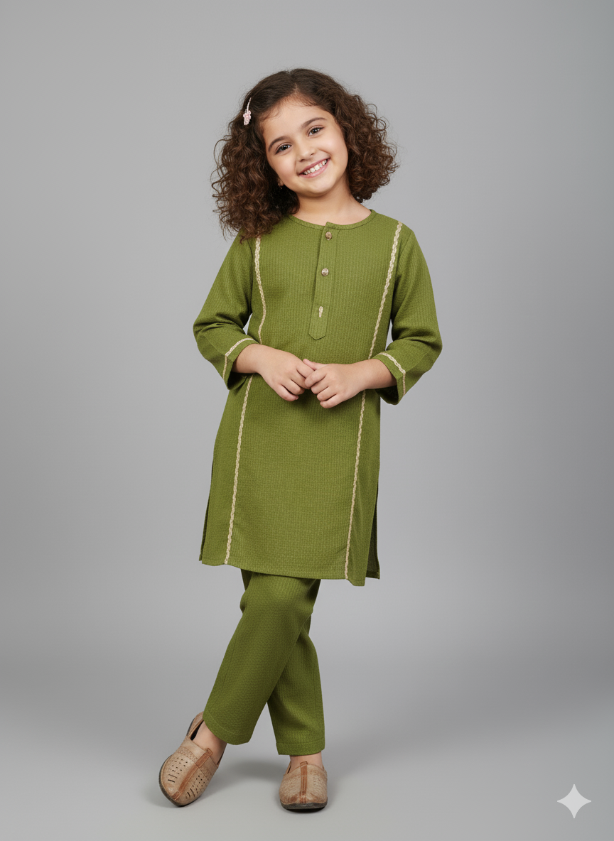 Girls Khaddar Solid Embellished Suit 2pc