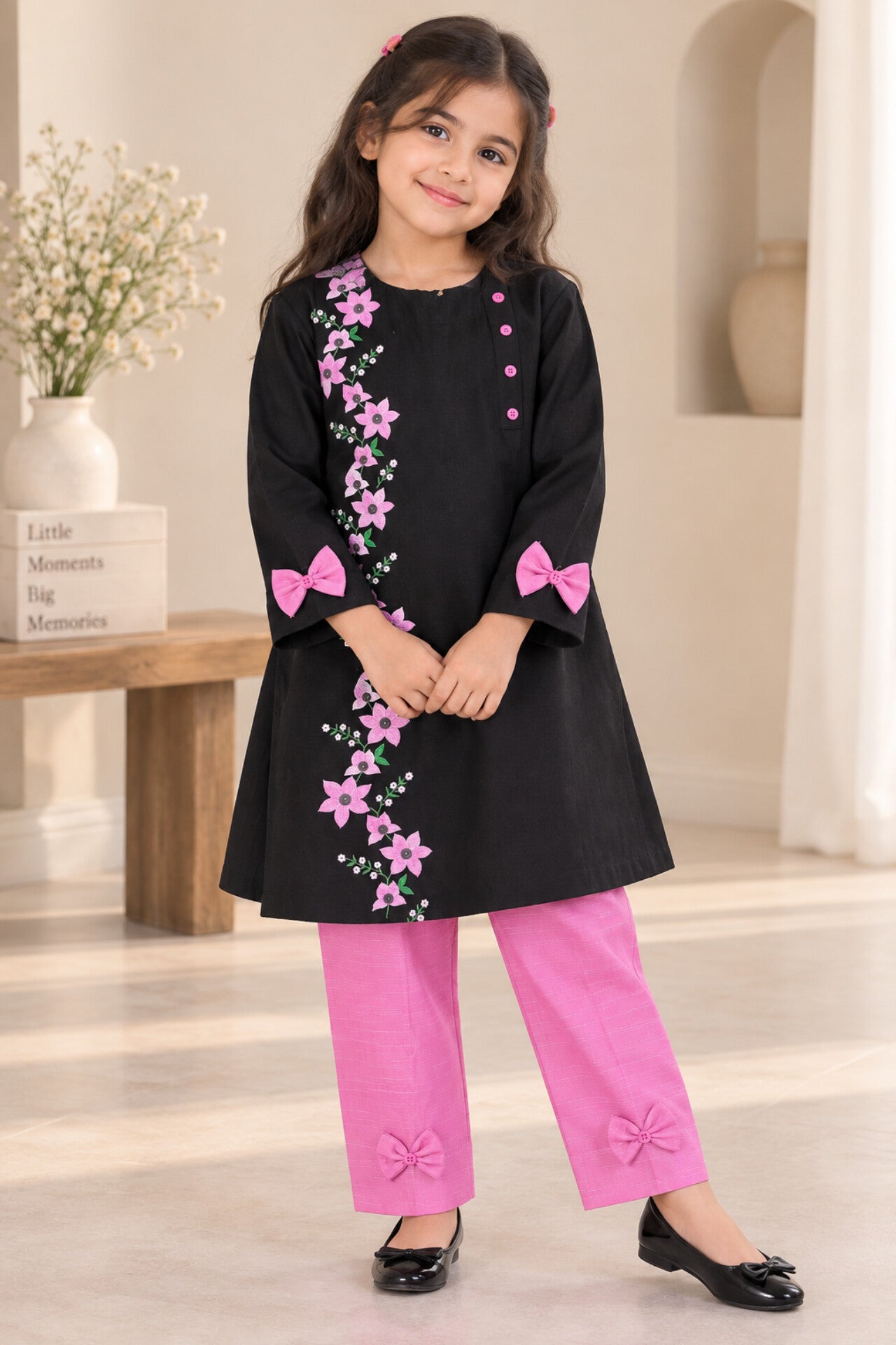 Girls Lilac Flowers Khaddar 2pc Set