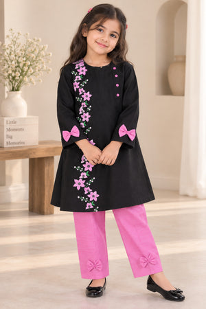 Girls Lilac Flowers Khaddar 2pc Set