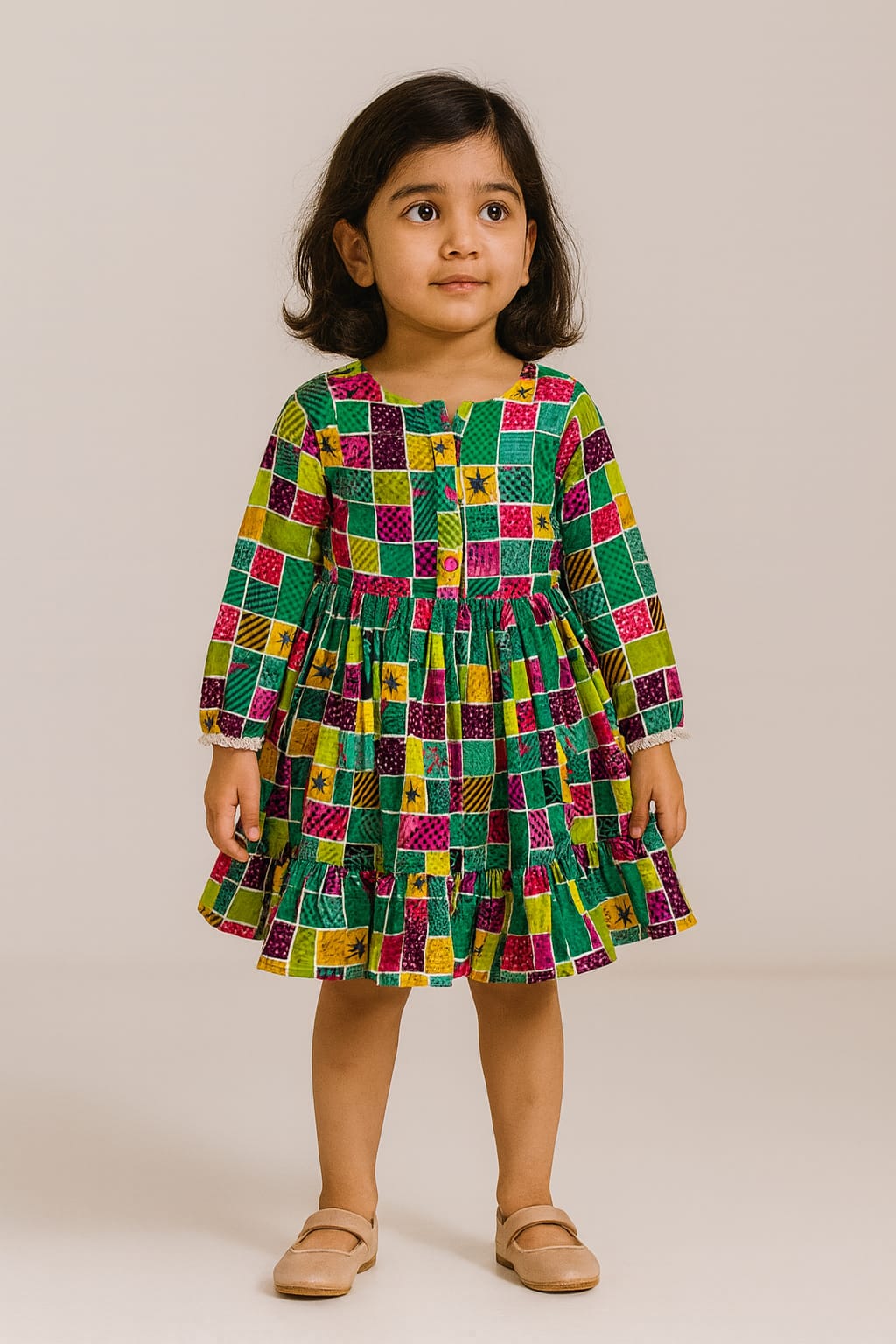 Girls Block Print Linen Frock