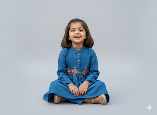 Girls Khaddar Hand Embroided Frock Set 2pc