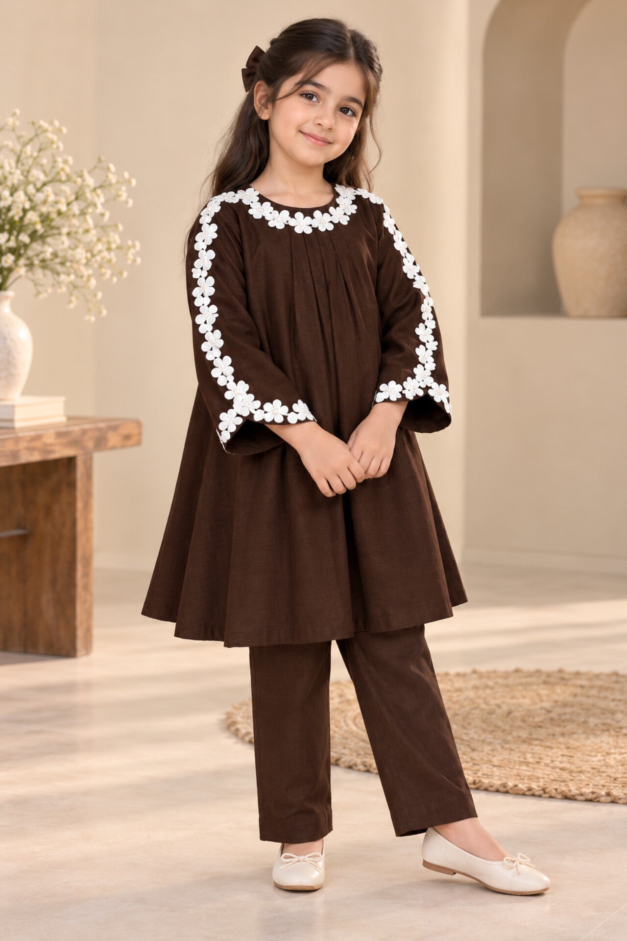 Girls Brown Khaddar Co-ord Set