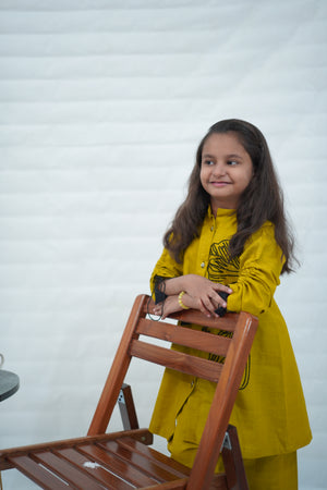 Girls Khaddar Hand Embroided Co-ord Set 2pc - Light Olive